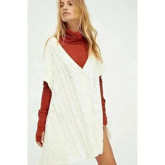 FREE PEOPLE SWINGIN SWING SWEATER VEST CARDI CARDIGAN MINI DRESS IVORY - Picture 1 of 4